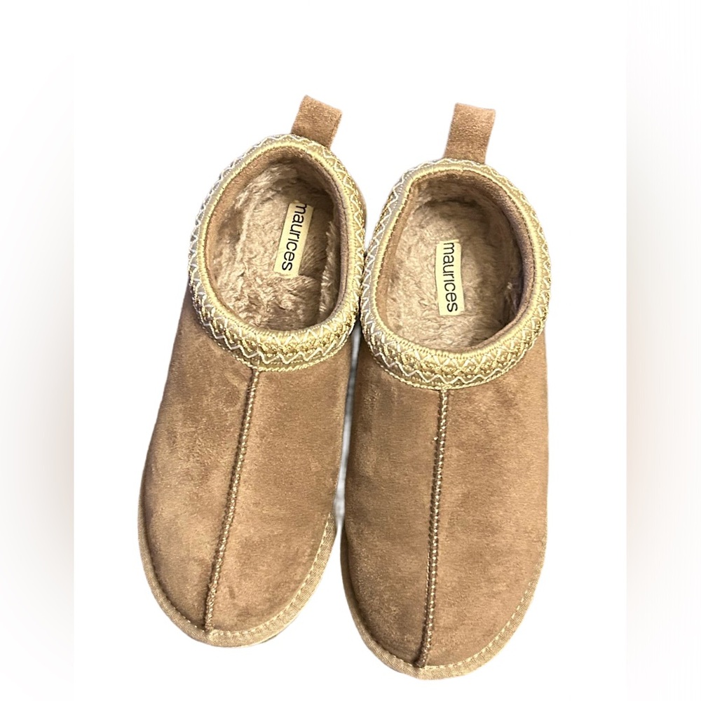 Maurices Chestnut Suede Slip-On Fuzzy Lined Clogs